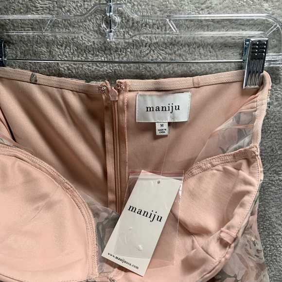 Maniju Floral Dress Women's Medium Blush Sheer Corset Slit Maxi Cottage Whimsy - Picture 4 of 13